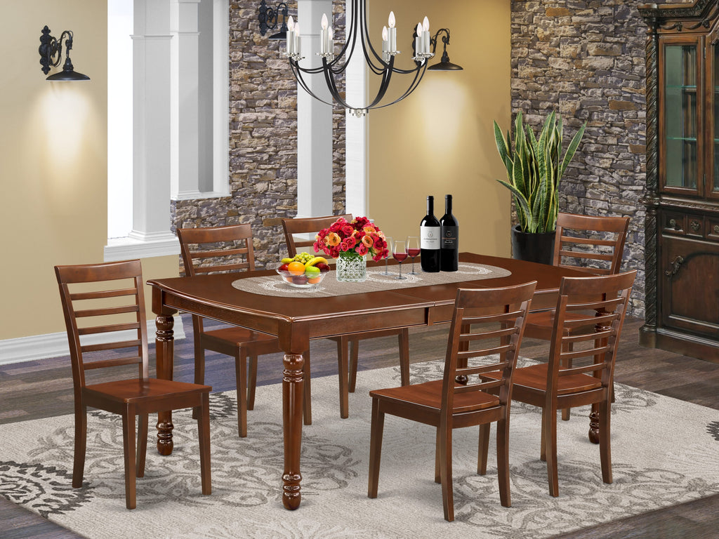 DOML7-5Z6-F - Elegant 7-Piece Dining Collection with Butterfly Leaf and 6 Chairs, Mahogany Finish