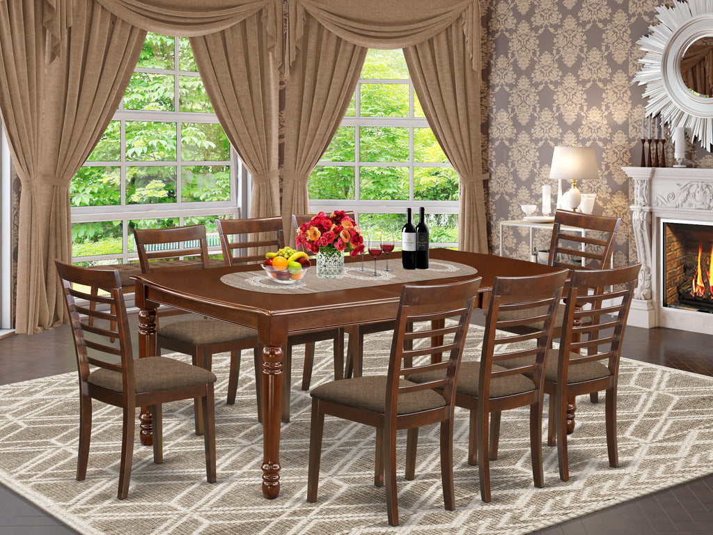 DOML9-X48 9-Piece Mahogany Rectangle Dining Set with Table and Upholstered Chairs