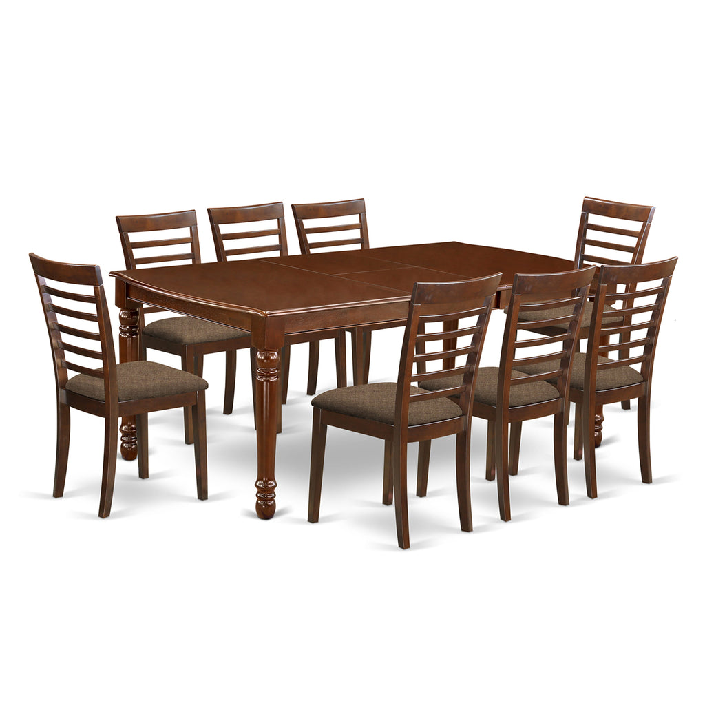 DOML9-X48 9-Piece Mahogany Rectangle Dining Set with Table and Upholstered Chairs