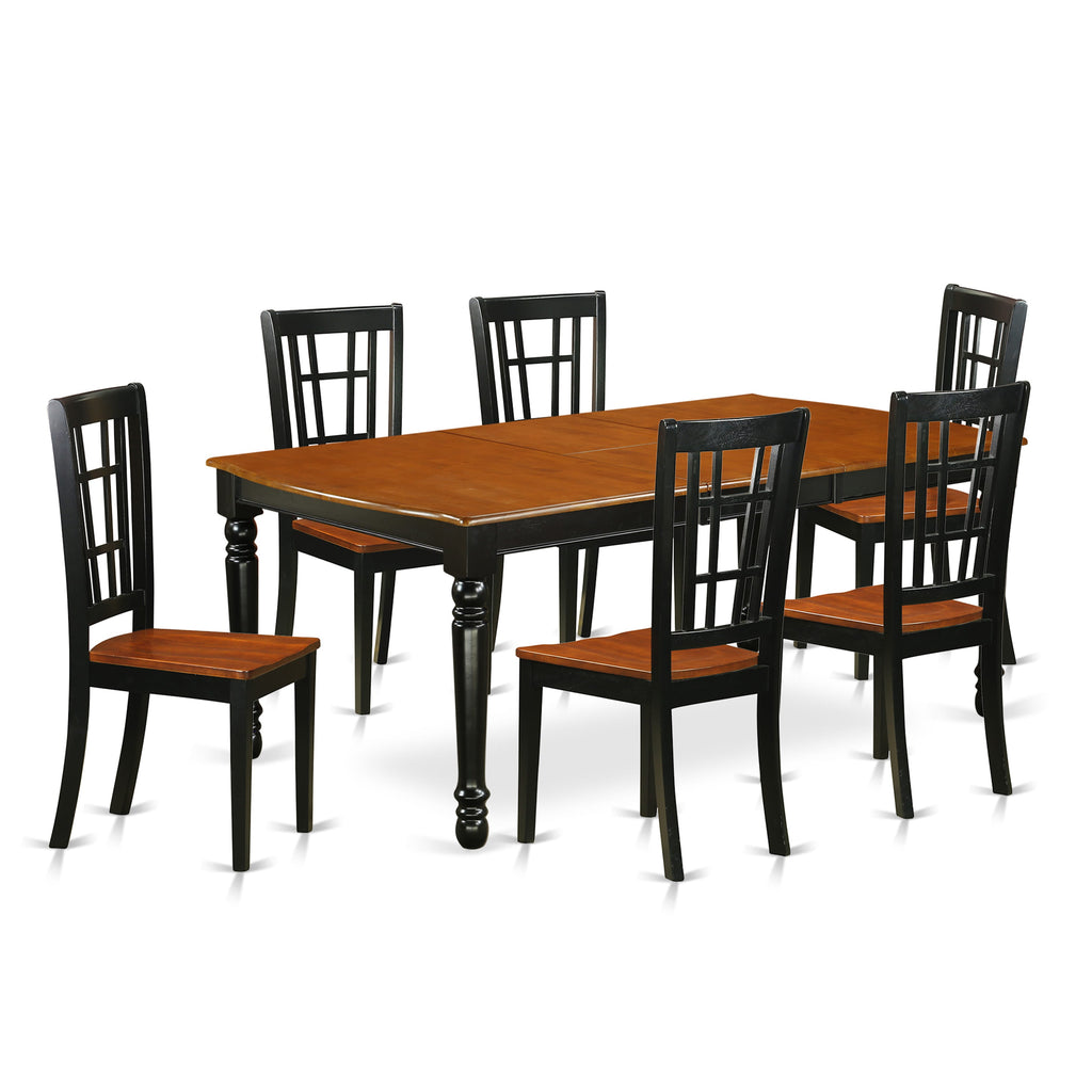Embrace Stylish Dining with  DONI7-1YK-S 7-Piece Rectangular Set with Leaf & Elegant Chairs, Black & Cherry