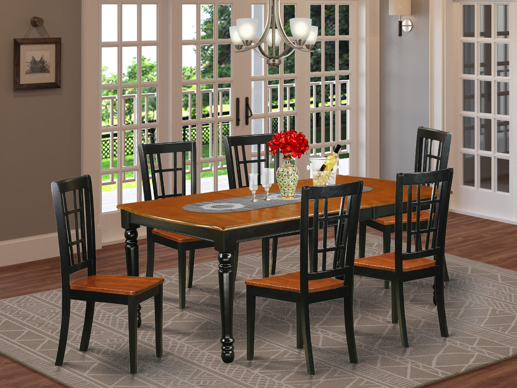 Embrace Stylish Dining with  DONI7-1YK-S 7-Piece Rectangular Set with Leaf & Elegant Chairs, Black & Cherry