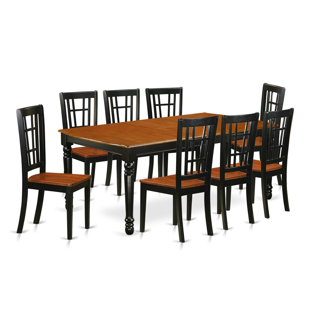 Elegant DINING EssE9 DonI9-hlH-0 Set 9 Pieces with Butterfly Leaf Table & 8 Chairs, Black & Cherry