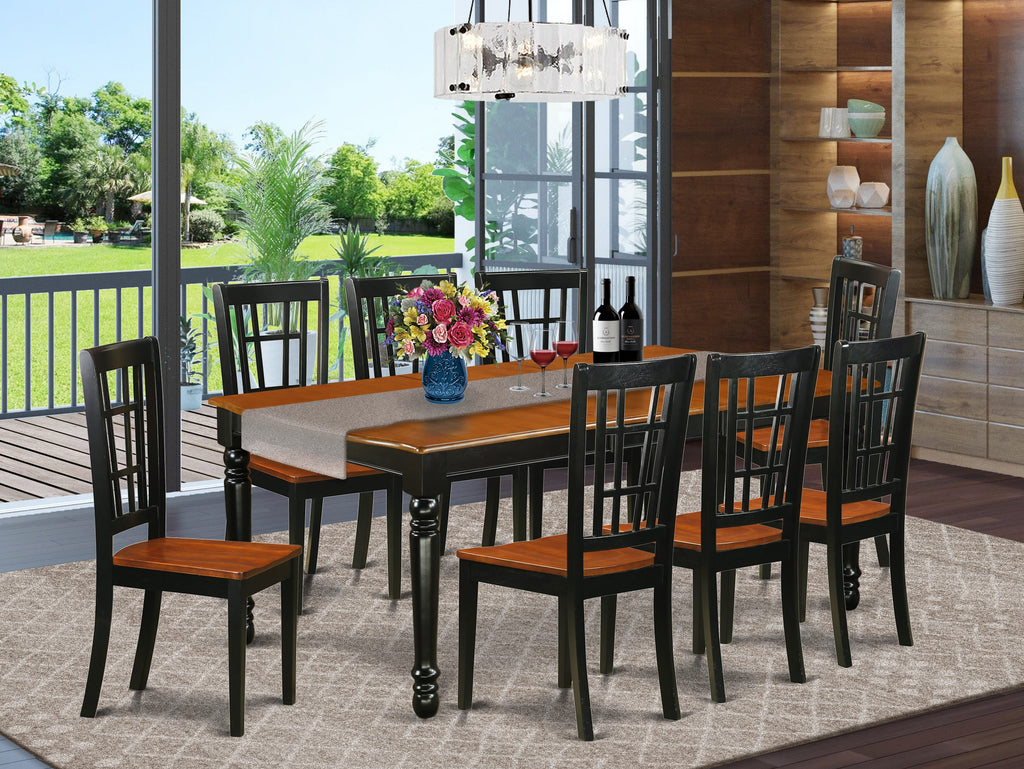 Elegant DINING EssE9 DonI9-hlH-0 Set 9 Pieces with Butterfly Leaf Table & 8 Chairs, Black & Cherry