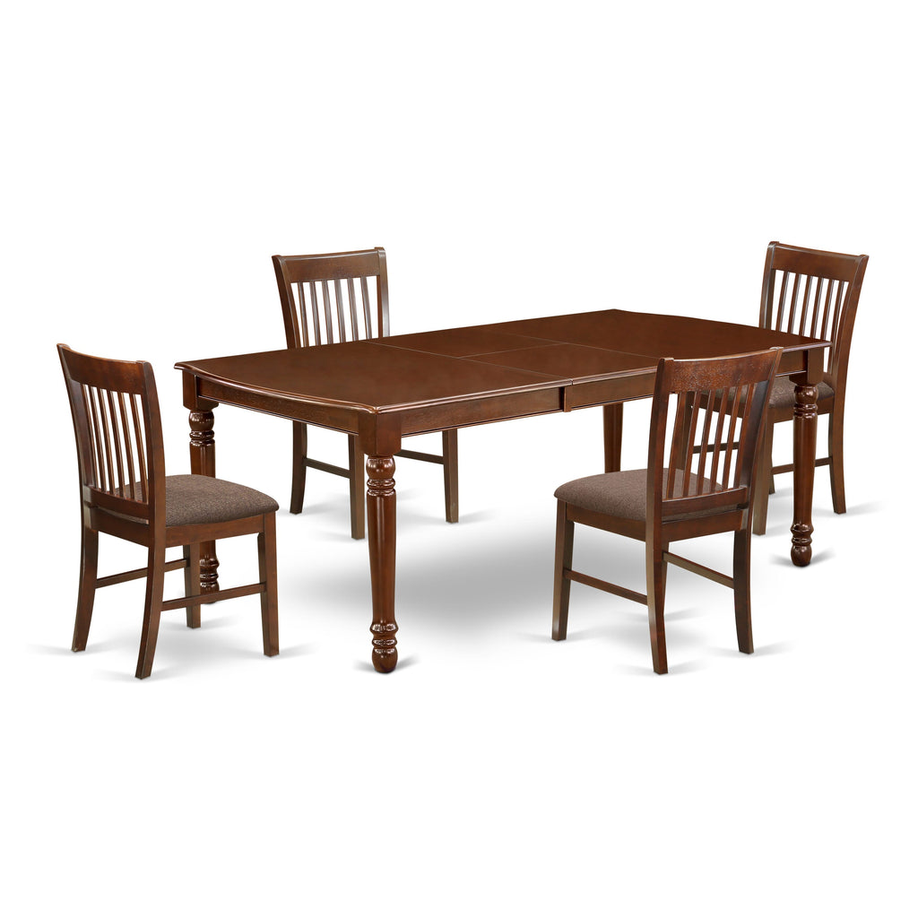 Elegant DONO5-MSX-I 5-Piece Dining Set with Expanding Mahogany Table and Linen Upholstered Chairs