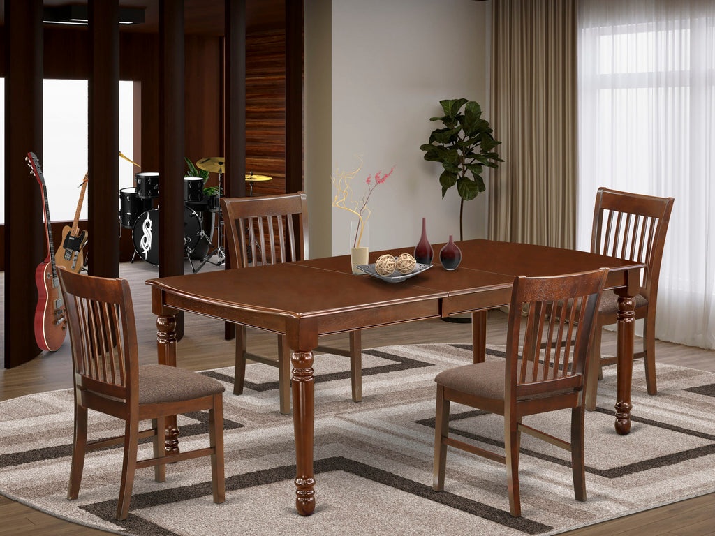 Elegant DONO5-MSX-I 5-Piece Dining Set with Expanding Mahogany Table and Linen Upholstered Chairs