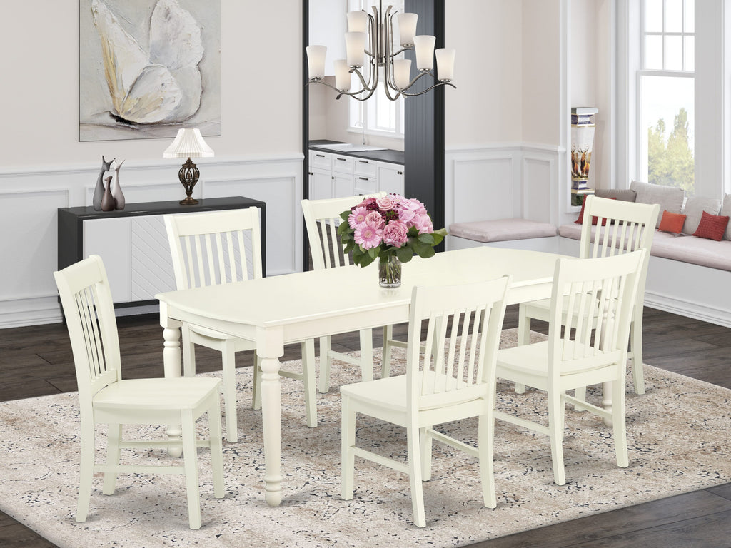 Distinctive 7-Piece Dining Set DONO7-DJM-5 - Rectangle Table with Butterfly Leaf and 6 Chairs, 42x78, Linen Flair