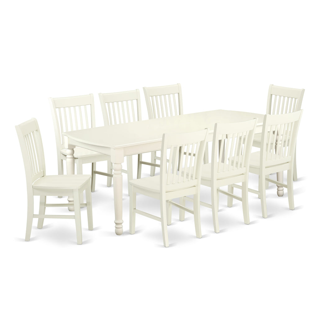 DINING DELIGHT DONO9-F20-D 9-Piece Set with Extendable Table & 8 Chairs in Crisp White Finish
