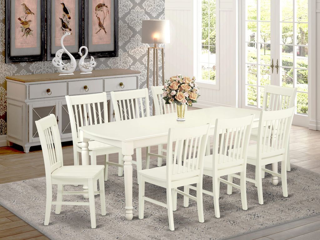 DINING DELIGHT DONO9-F20-D 9-Piece Set with Extendable Table & 8 Chairs in Crisp White Finish
