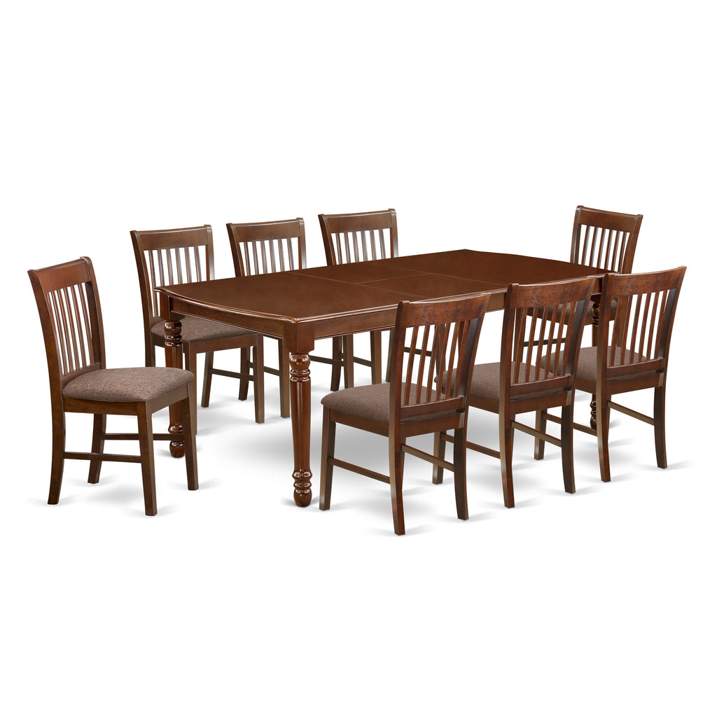 DONO9-7H9-X Mahogany 9-Piece Dining Suite Expandable Rectangle Table and 8 Soft Linen Chairs