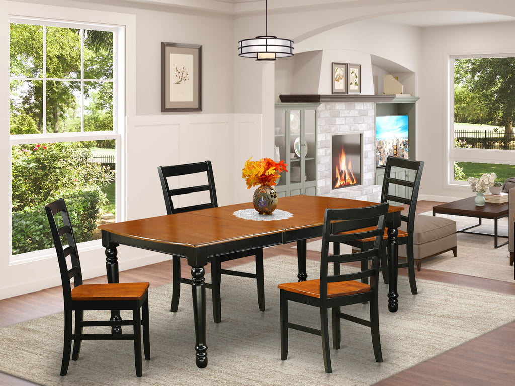 DOPF5-T4K-W 5-Piece Dining Ensemble with Expandable Leaf Table & Four Chairs, Black Cherry Elegance
