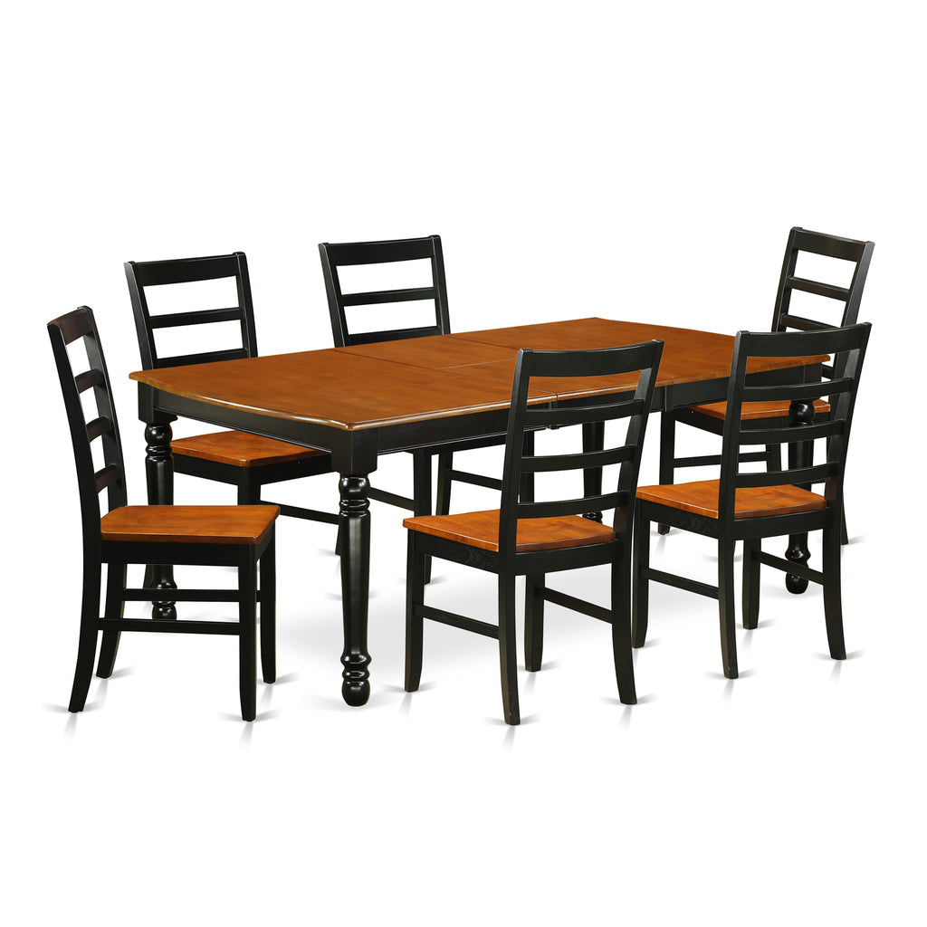 DOPF7-10J-8 7 Pc Rectangular Dining Table Set with Butterfly Leaf and 6 Wood Chairs, 42x78 Black & Cherry