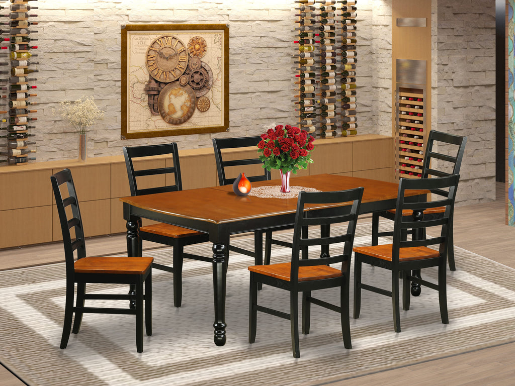 DOPF7-10J-8 7 Pc Rectangular Dining Table Set with Butterfly Leaf and 6 Wood Chairs, 42x78 Black & Cherry