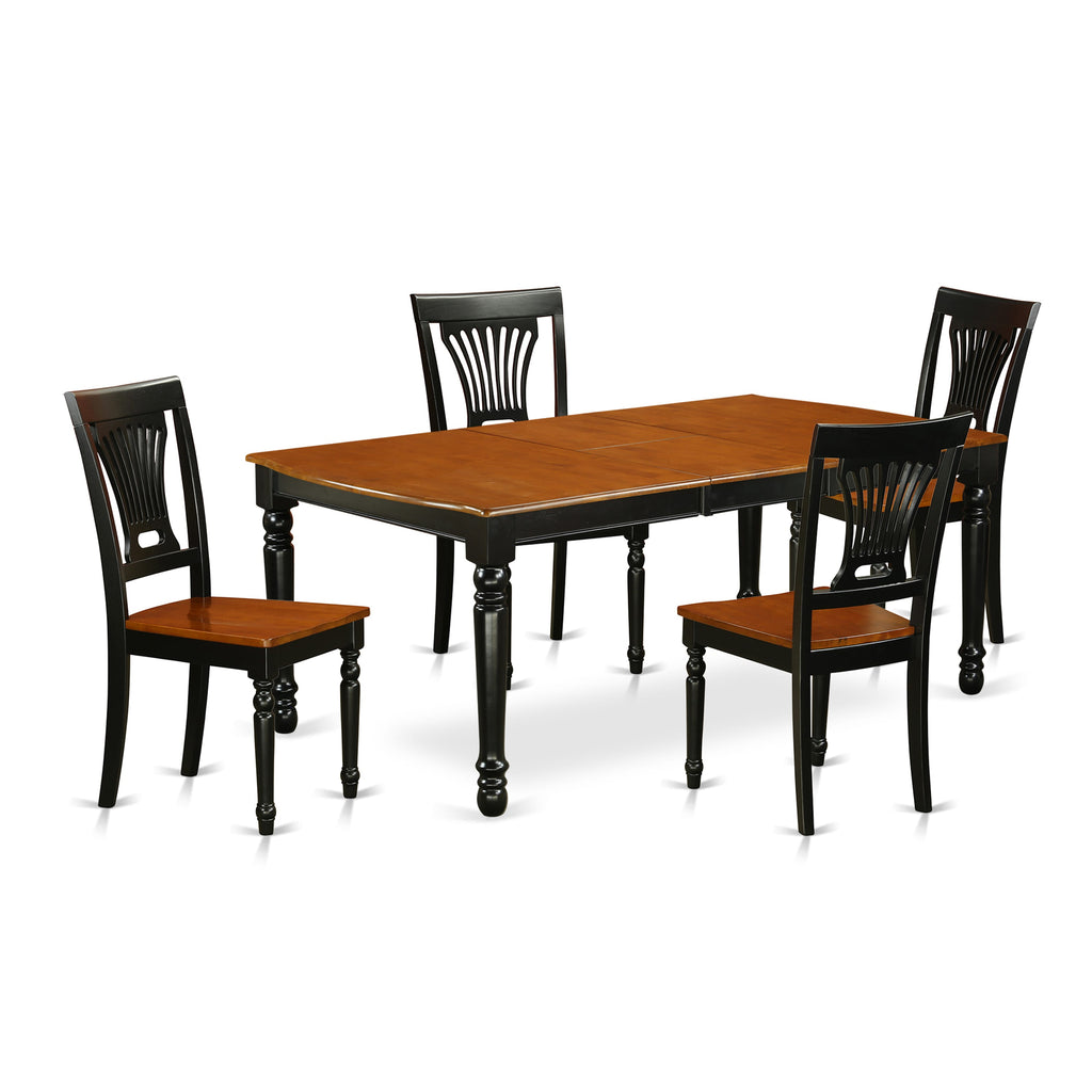 DOPL5-3C8-L 5-Piece Modern Dining Collection Rectangular Table with Extendable Leaf and 4 Chairs in Black & Cherry