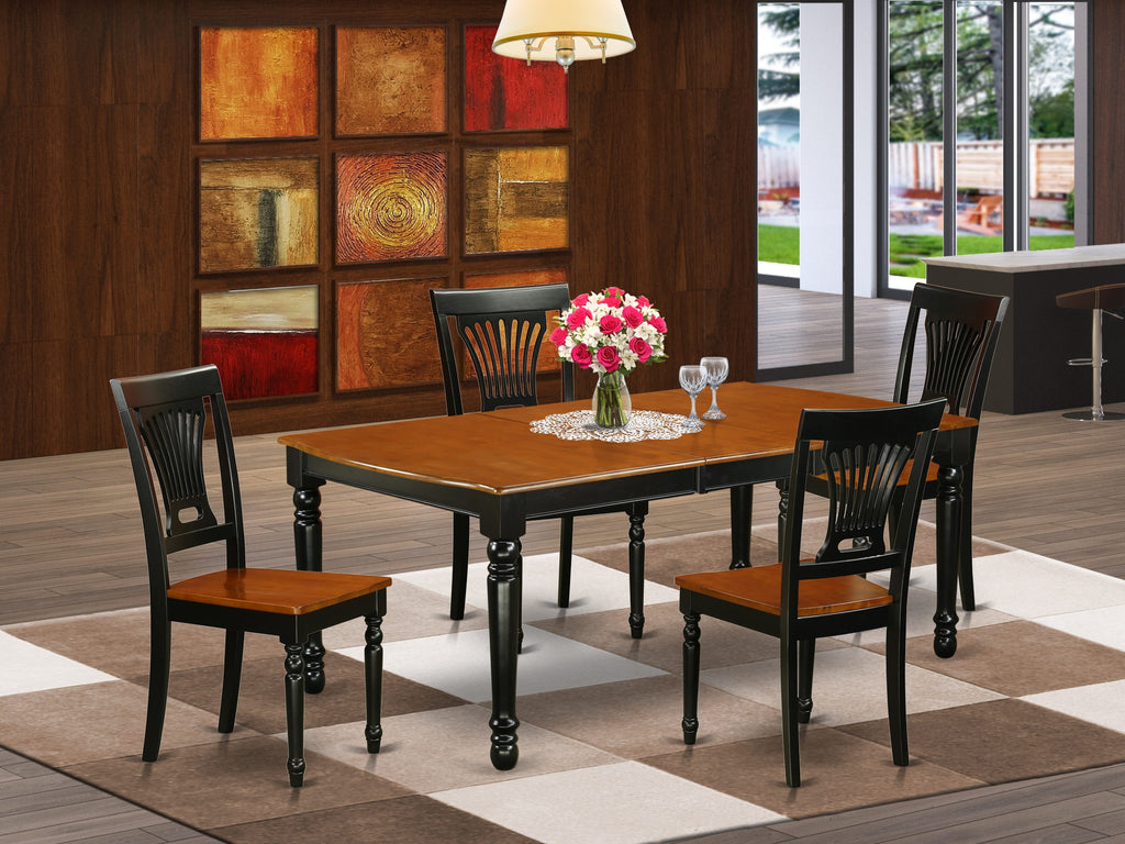 DOPL5-3C8-L 5-Piece Modern Dining Collection Rectangular Table with Extendable Leaf and 4 Chairs in Black & Cherry