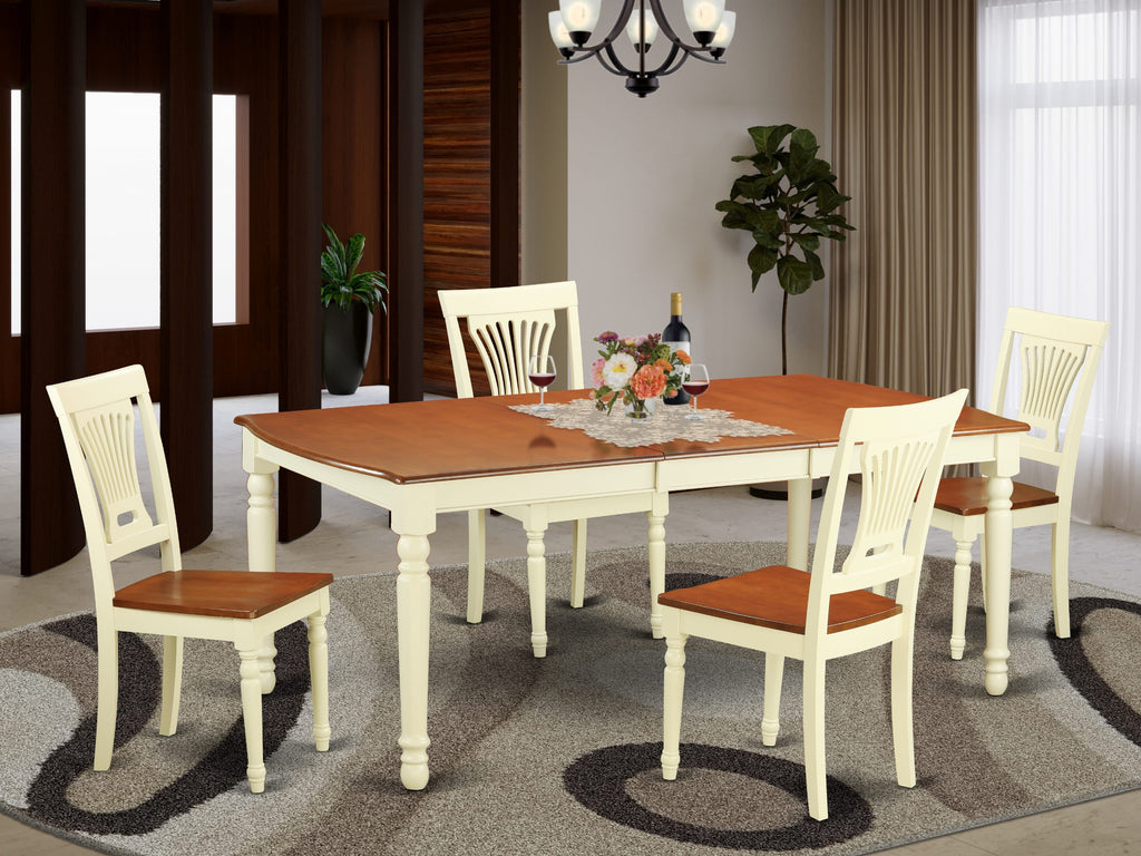 DOPL5-C41-7 Cozy 5-Piece Dining Set with Extendable Table and Chairs, 42x78 Inch, Warm Buttermilk & Cherry