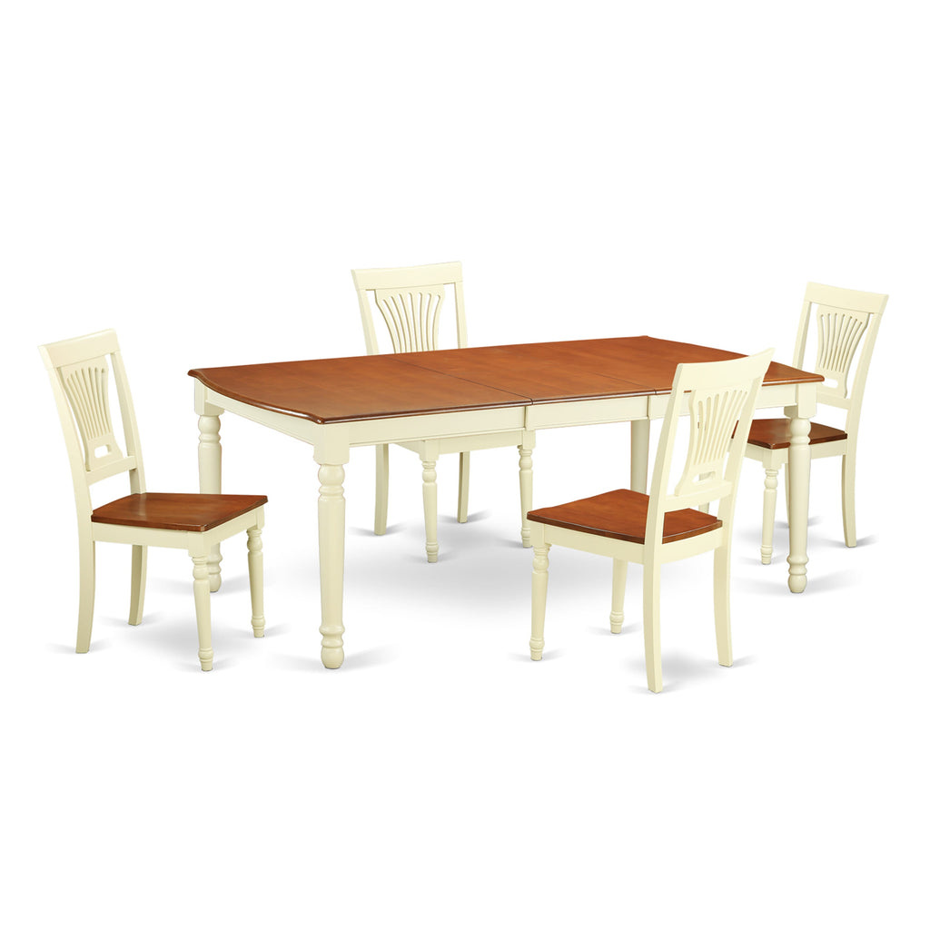DOPL5-C41-7 Cozy 5-Piece Dining Set with Extendable Table and Chairs, 42x78 Inch, Warm Buttermilk & Cherry