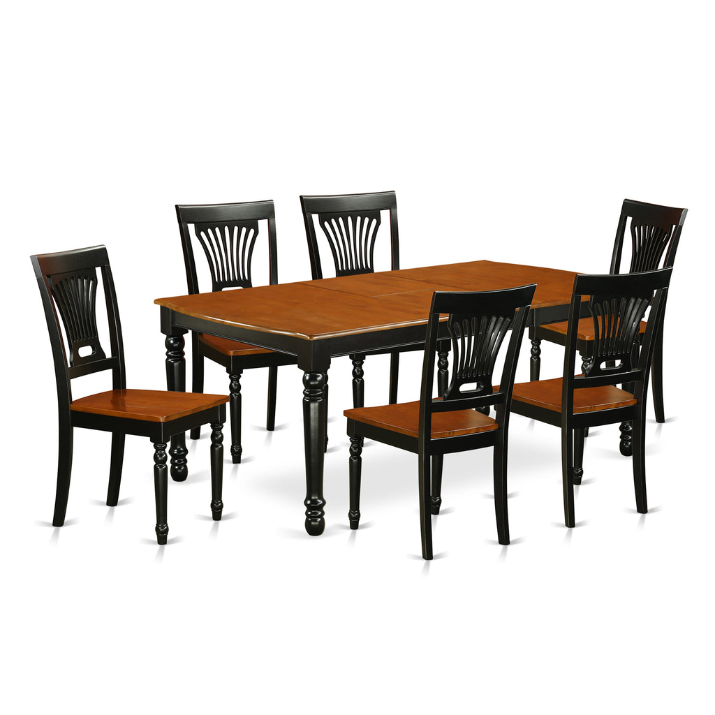 DOPL7-TLN-X 7pc Dining Set Rectangular Table, Butterfly Leaf & 6 Chairs, 42x78, Black & Cherry