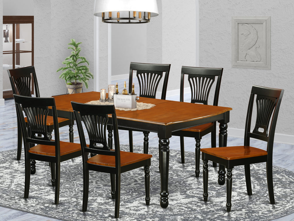 DOPL7-TLN-X 7pc Dining Set Rectangular Table, Butterfly Leaf & 6 Chairs, 42x78, Black & Cherry