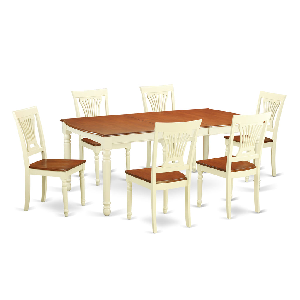 DOPL7-DY6-H Enchanting 7-Piece Dining Ensemble with Leaf Extension & Six Wood Chairs, 42x78, Buttermilk-Cherry Palette