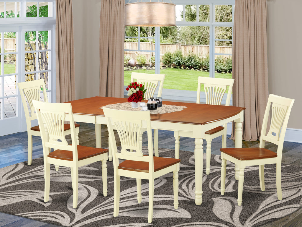DOPL7-DY6-H Enchanting 7-Piece Dining Ensemble with Leaf Extension & Six Wood Chairs, 42x78, Buttermilk-Cherry Palette