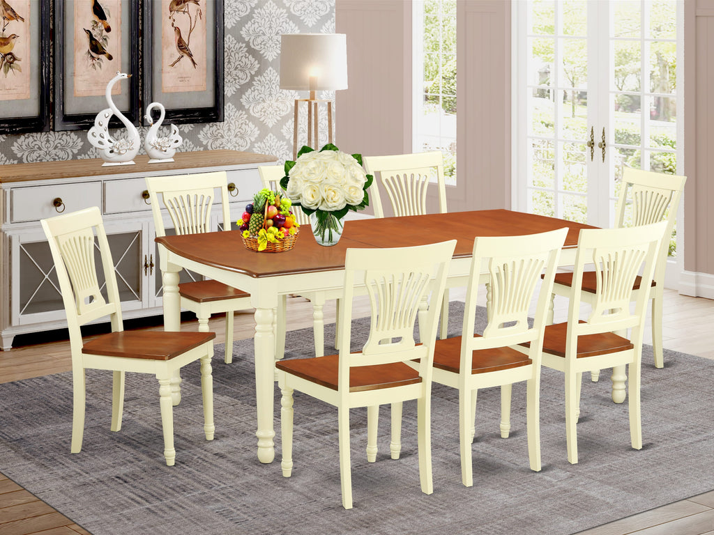 DOPL9-6L9-6 9-Piece Dining Set with Rectangular Table, Butterfly Extension, and 8 Chairs, Buttermilk & Cherry Finishes