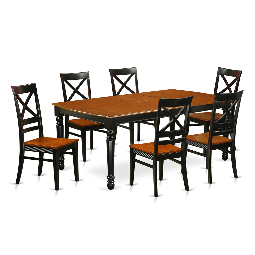 DOQU7-IN5-G Elegant Dining Ensemble 7-Piece Set with Butterfly Table + 6 Wooden Chairs, Black & Cherry