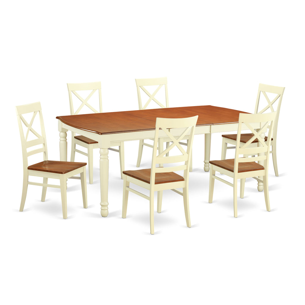 7-Piece Buttermilk & Cherry Dining Set with Rectangle Table, 6 Kitchen Chairs - DOQU7-87R-5