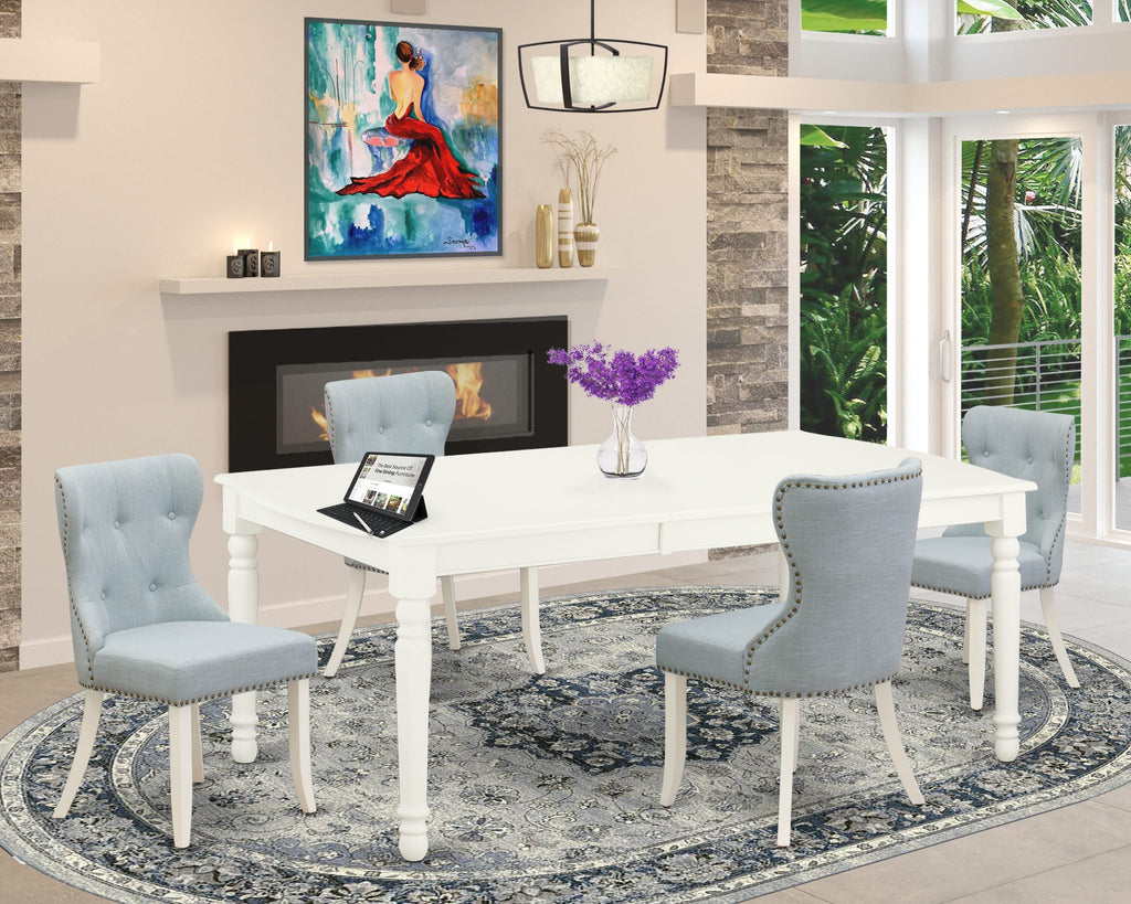 DOSI5-0H2-M7 Elegant 5-Piece Rectangular Dining Set with Expandable Table and Baby Blue Chairs, 42x78 Linen Finish