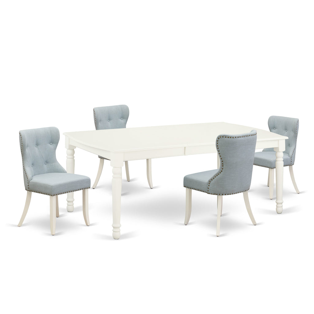 DOSI5-0H2-M7 Elegant 5-Piece Rectangular Dining Set with Expandable Table and Baby Blue Chairs, 42x78 Linen Finish