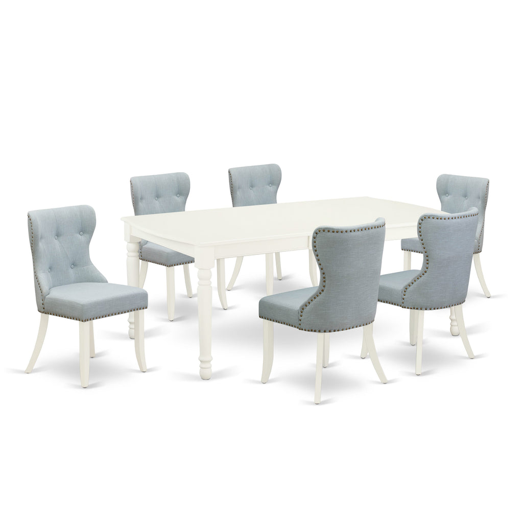 Deluxe 7 Pc Dining Ensemble with Extendable Table & 6 Blue Chairs DOSI7-19V-B3