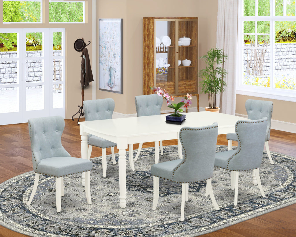 Deluxe 7 Pc Dining Ensemble with Extendable Table & 6 Blue Chairs DOSI7-19V-B3