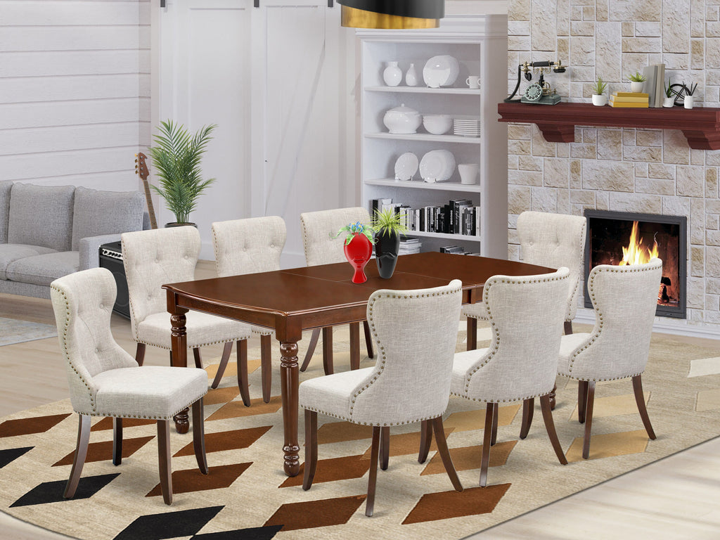 DOSI9-RHX-SX Luxurious 9-Piece Dining Ensemble with Elegant Parson Chairs and Mahogany Finish Table