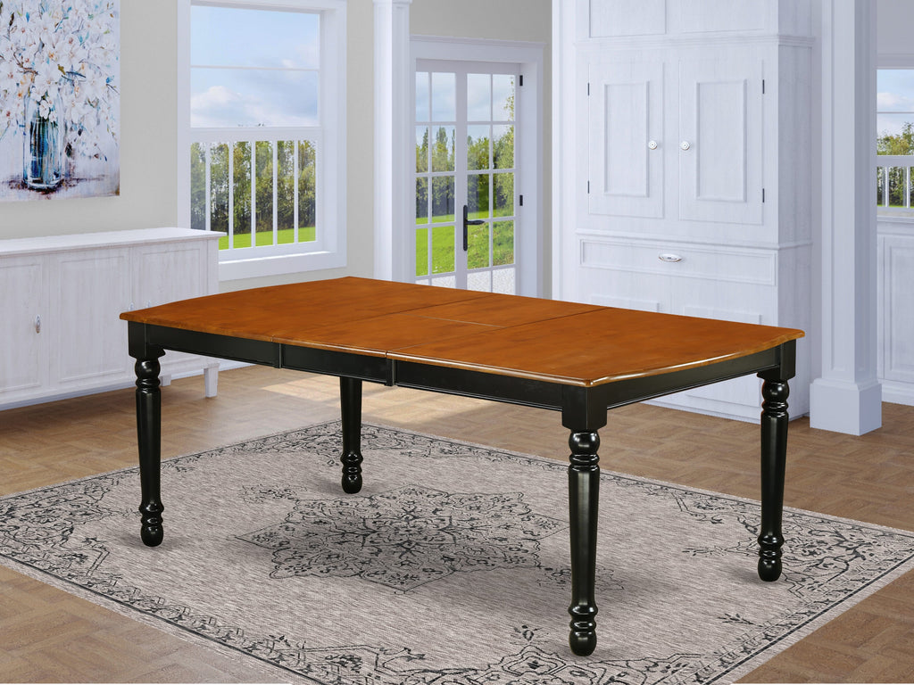 DOT-BQI-J Rectangle Dining Table with Leaf Extension, Elegant Top & Chic Legs, 42x78 Inch, Black & Cherry Finish