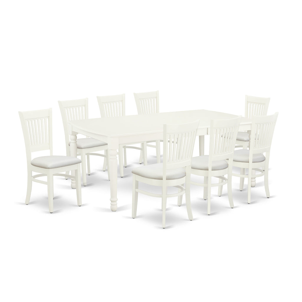 DOVA9-EJO-1 9-Piece Linen White Dining Set Rectangular Table with Butterfly Leaf & 8 Upholstered Chairs