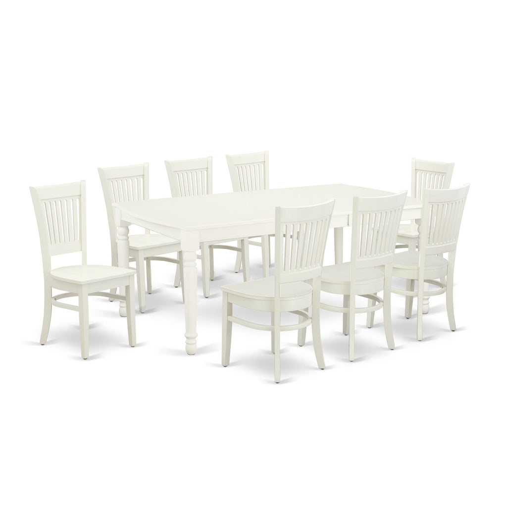 DOVA9-9HL-K Elegant Dining Ensemble 9-Piece Set with Expanding Table & 8 Chairs, Linen White Finish