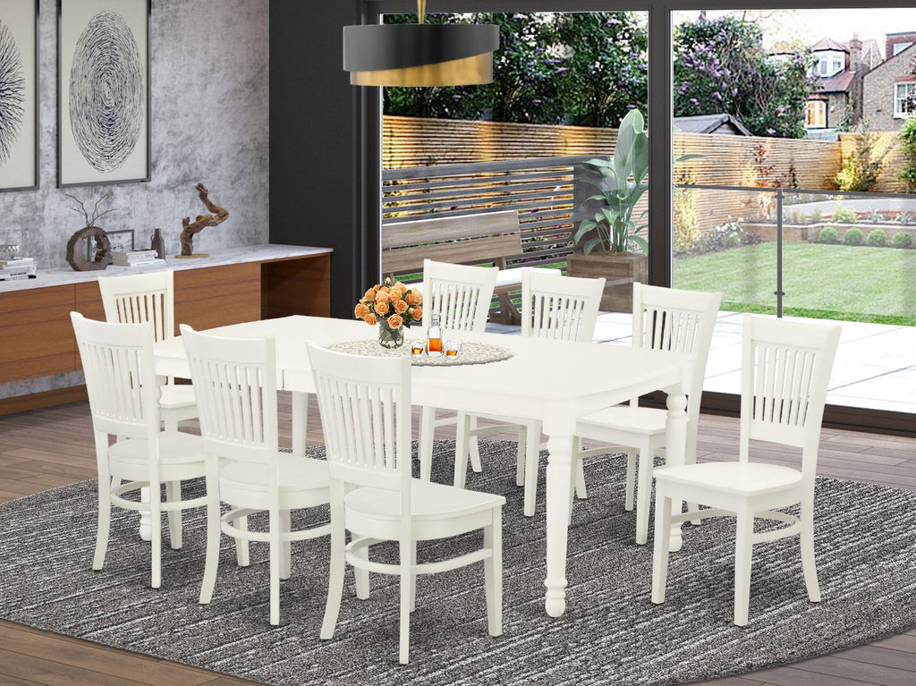 DOVA9-9HL-K Elegant Dining Ensemble 9-Piece Set with Expanding Table & 8 Chairs, Linen White Finish