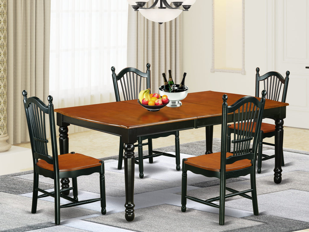 DOVE5-9TF-W 5-Piece Dining Ensemble with Extendable Table & 4 Chairs, Elegant Black & Cherry Finish