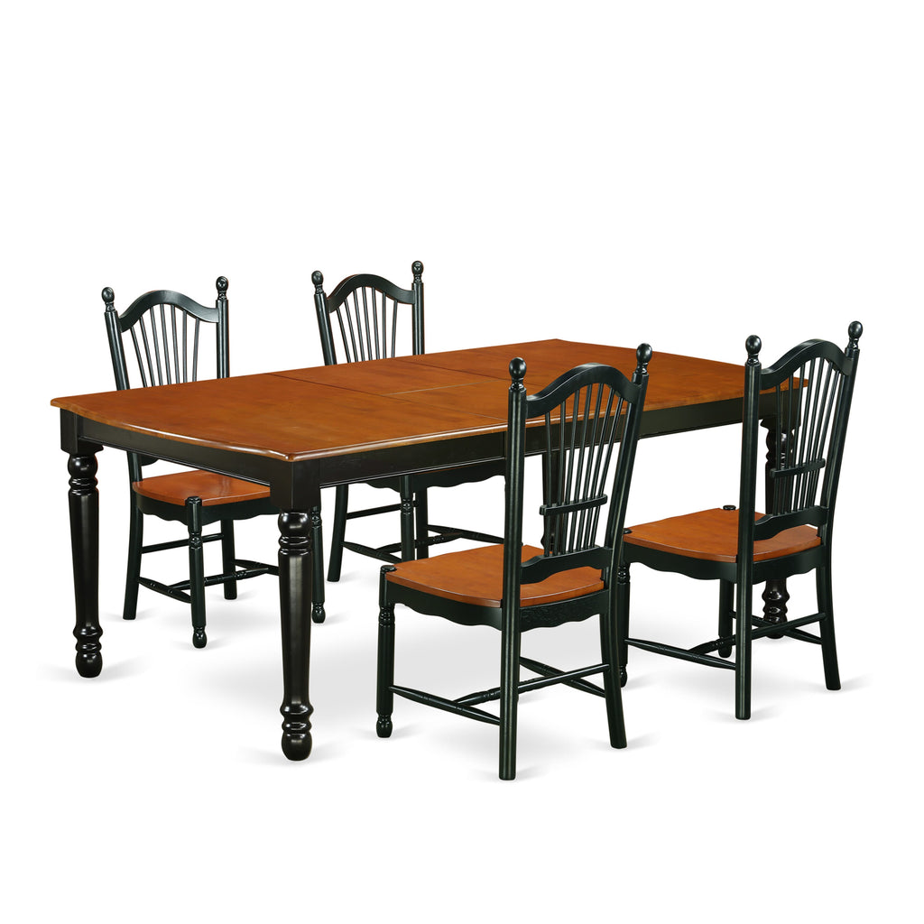 DOVE5-9TF-W 5-Piece Dining Ensemble with Extendable Table & 4 Chairs, Elegant Black & Cherry Finish
