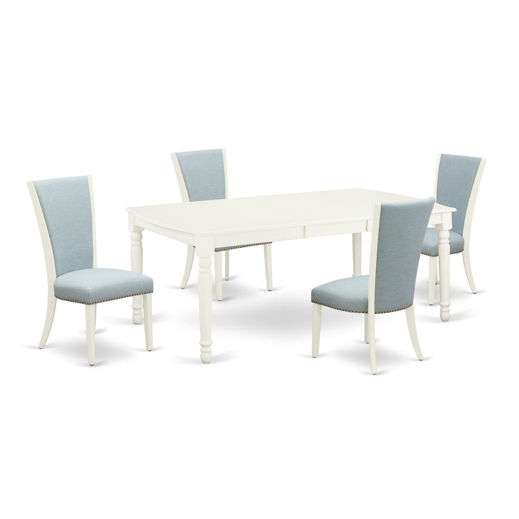 DOVE5-F71-L1 Modern 5-Piece Dining Ensemble with Expandable Table & 4 Sky-Blue Linen Chairs