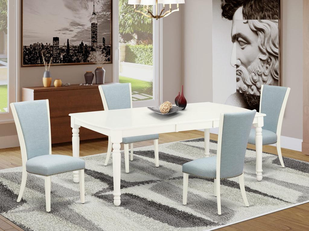 DOVE5-F71-L1 Modern 5-Piece Dining Ensemble with Expandable Table & 4 Sky-Blue Linen Chairs