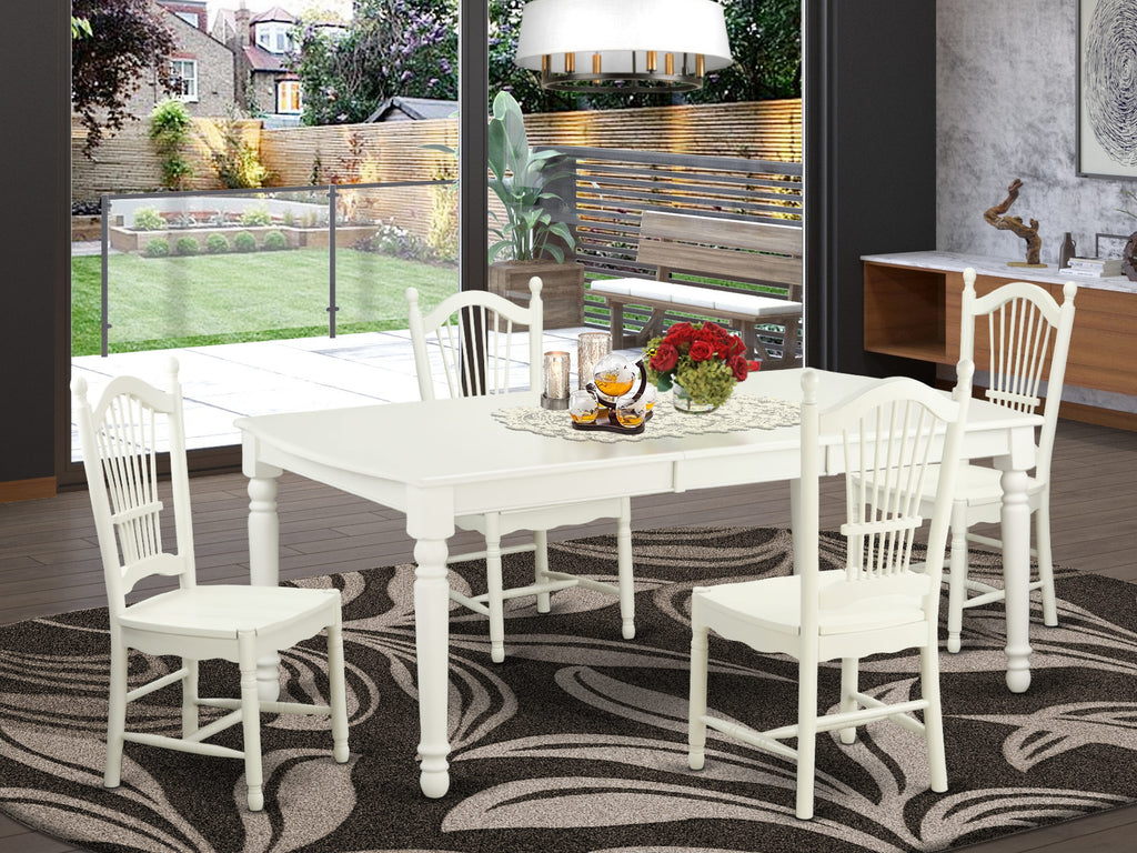 DOVE5-ZFJ-U Five-Piece Dining Room Collection with Expandable Table and Four Chairs, 42x78 Inch, Linen White Finish