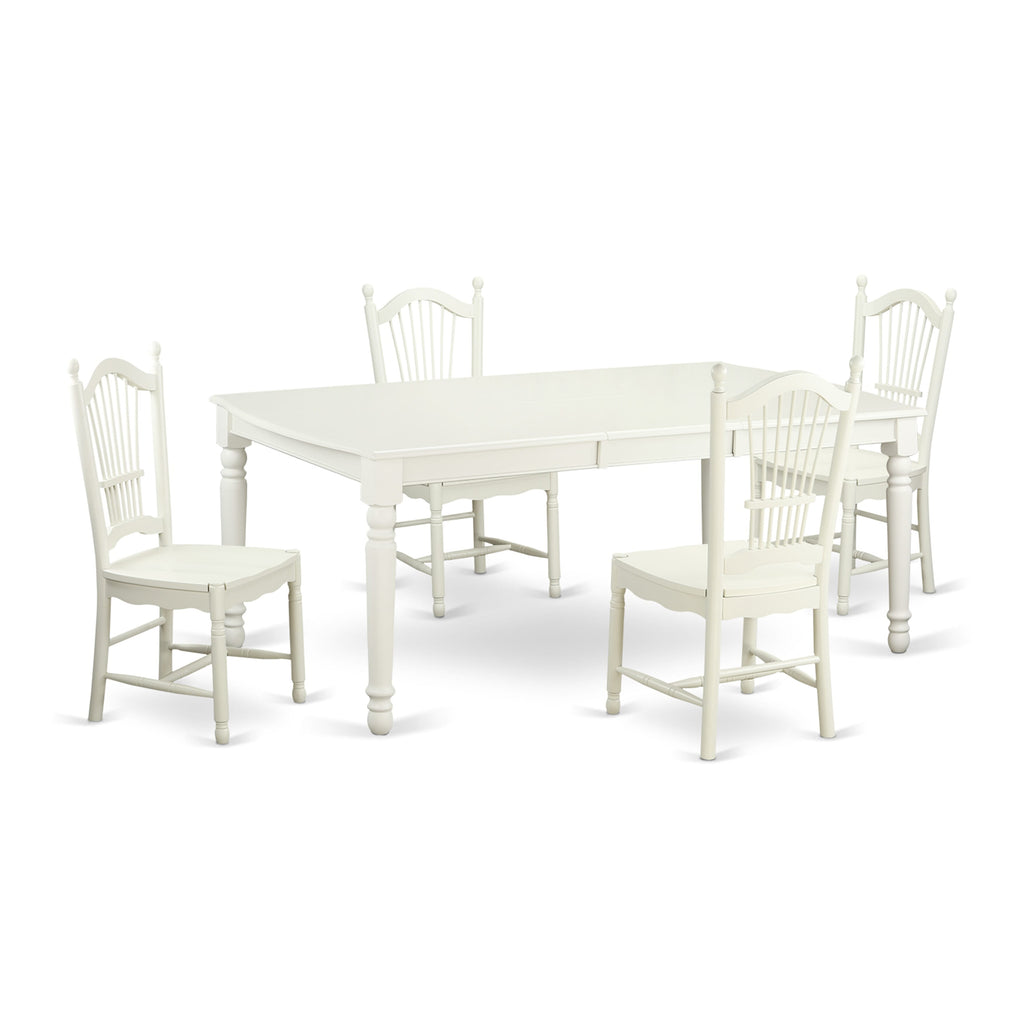 DOVE5-ZFJ-U Five-Piece Dining Room Collection with Expandable Table and Four Chairs, 42x78 Inch, Linen White Finish