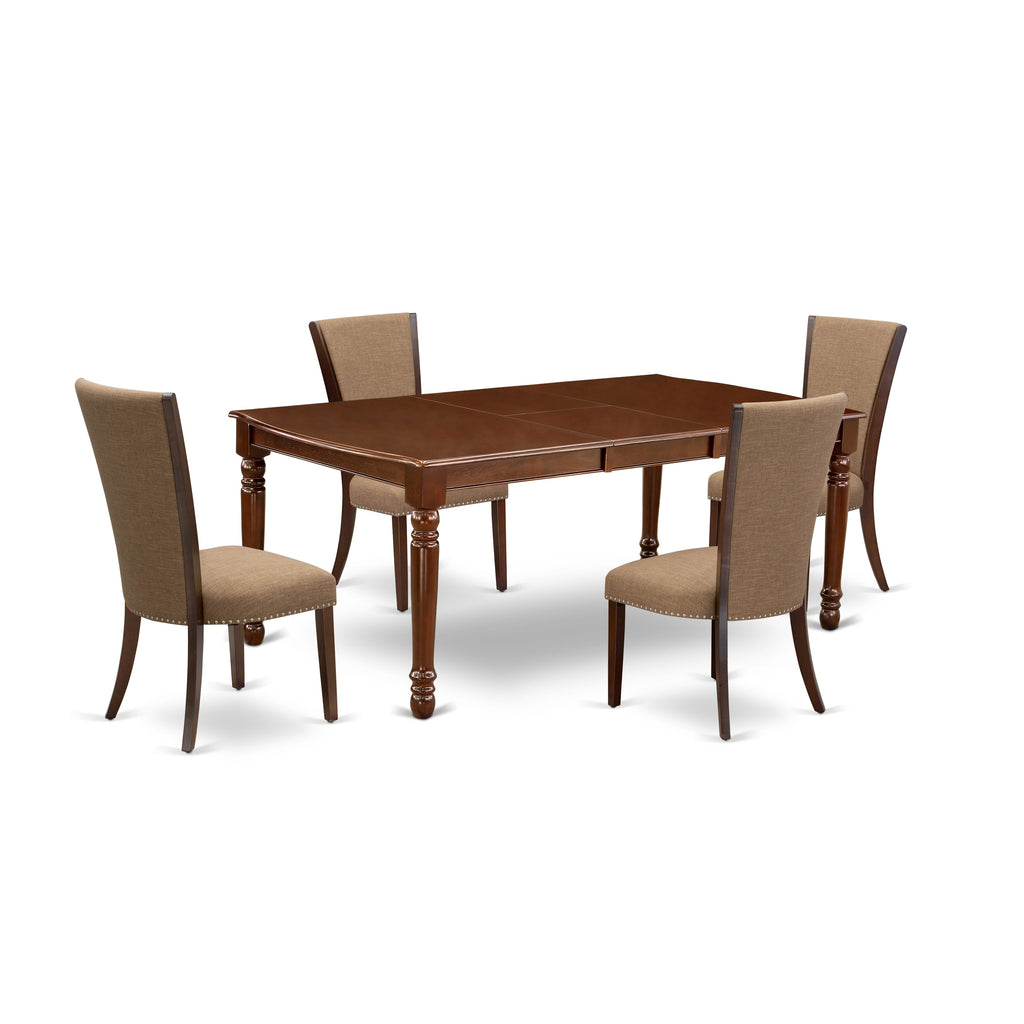 DOVE5-VAK-2S 5-Piece Dining Ensemble with Folding Leaf Table & 4 Linen Chairs, Mahogany