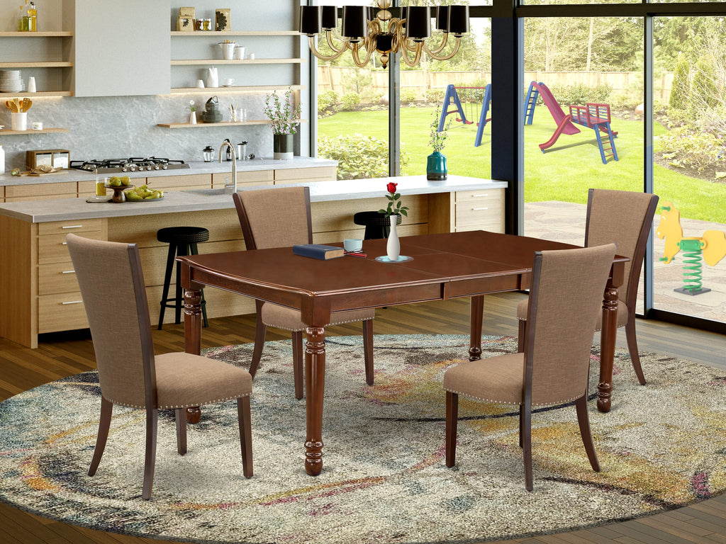 DOVE5-VAK-2S 5-Piece Dining Ensemble with Folding Leaf Table & 4 Linen Chairs, Mahogany
