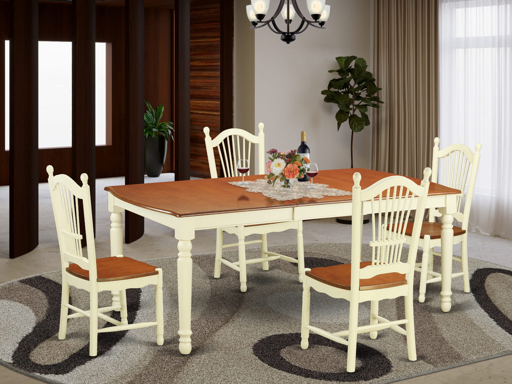 DOVE5-NBS-I 5-Piece Dining Room Collection with Wooden Expandable Table and 4 Elegant Chairs, Buttermilk & Cherry, 42x78