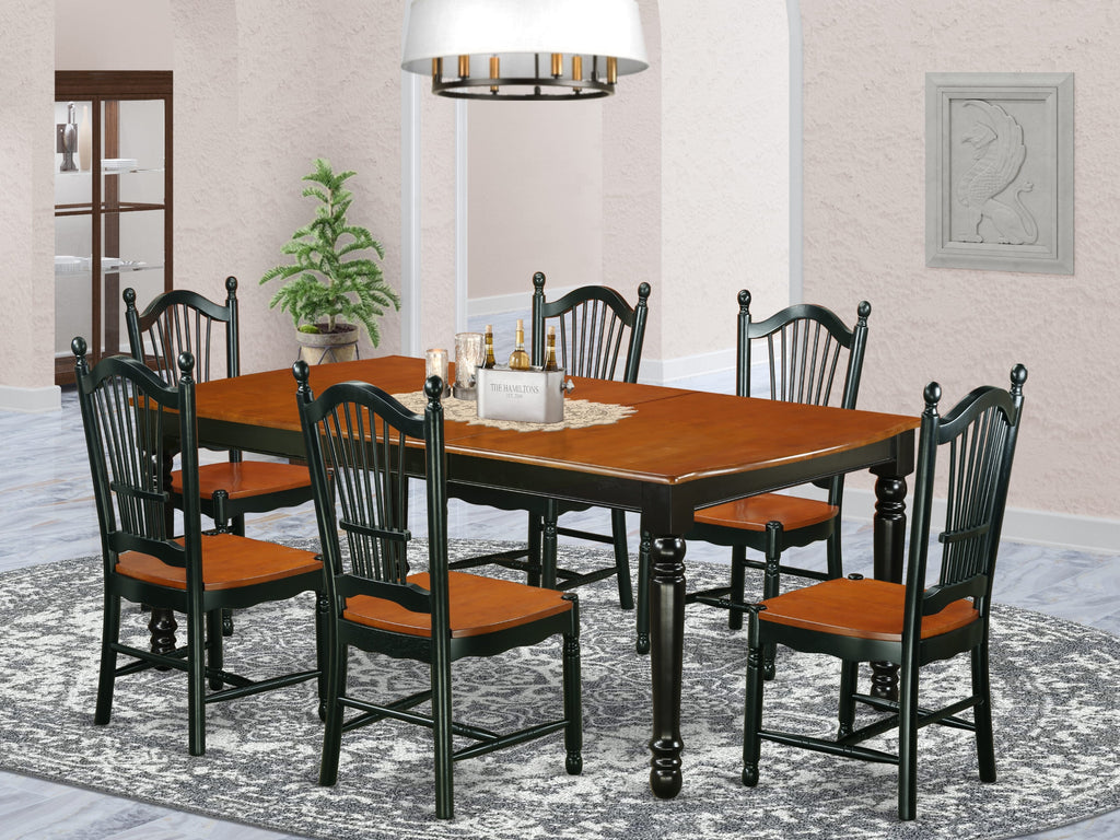 DOVE7-BGF-M Elegant 7-Piece Dining Ensemble Featuring a Rectangular Table with Butterfly Extension and Six Chairs, Black & Cherry Finish