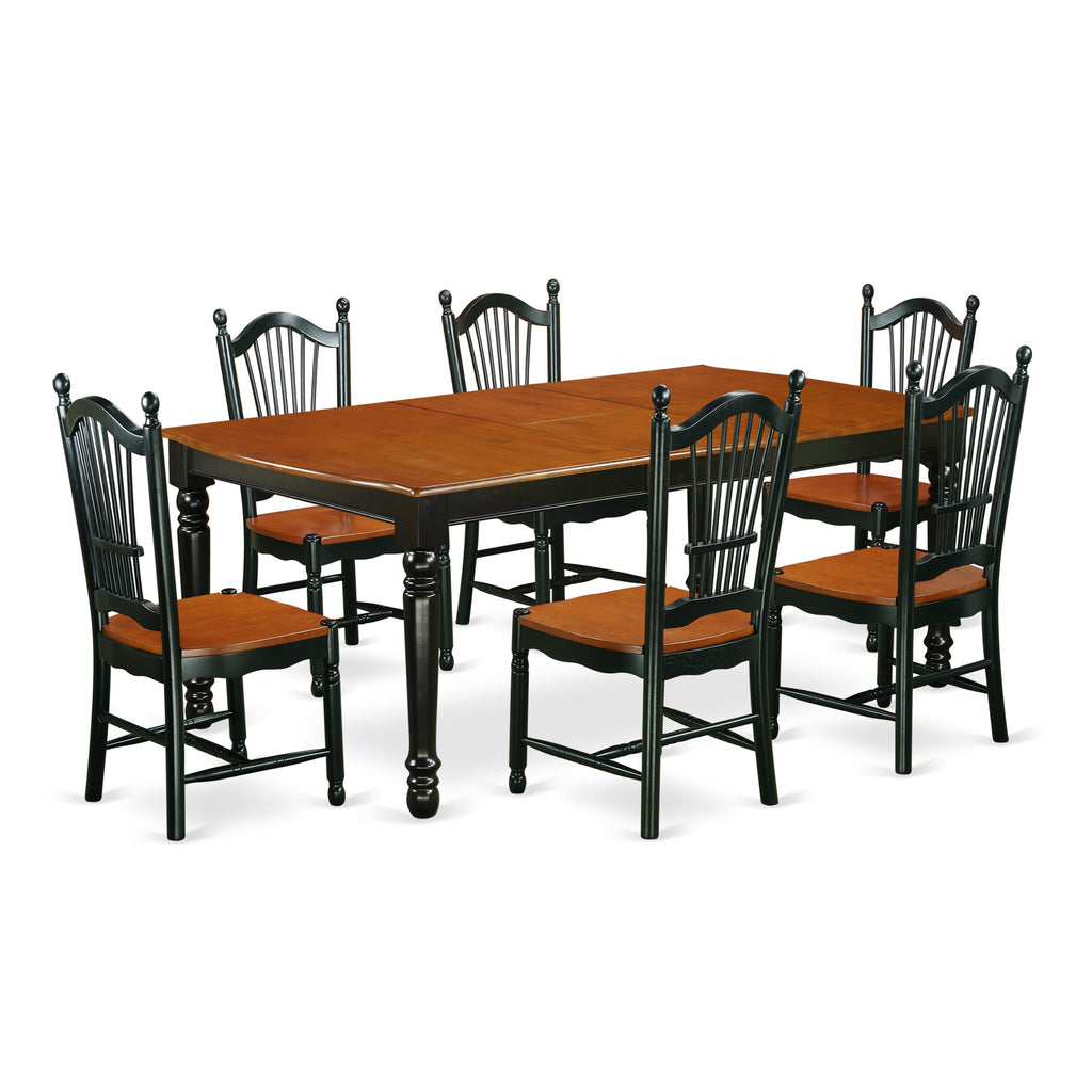 DOVE7-BGF-M Elegant 7-Piece Dining Ensemble Featuring a Rectangular Table with Butterfly Extension and Six Chairs, Black & Cherry Finish