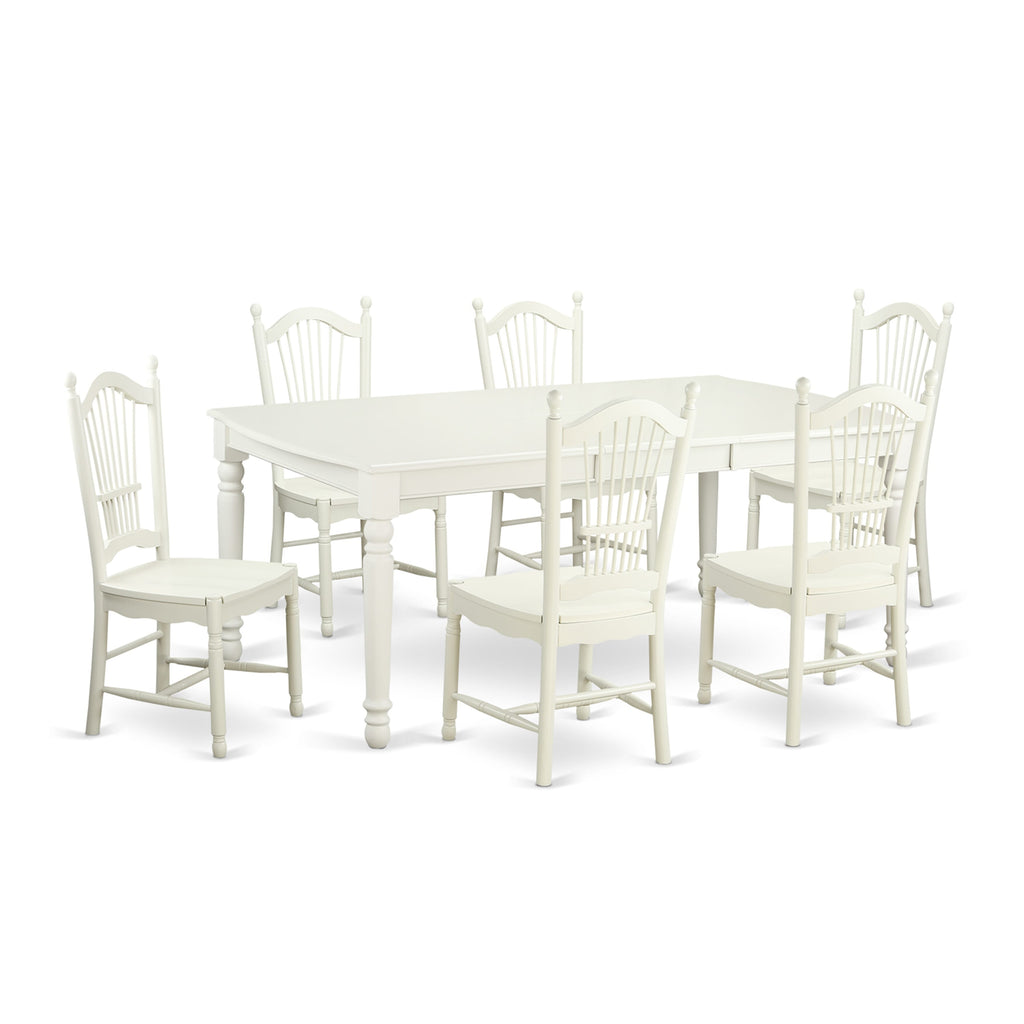 DOVE7-4M5-Q Spacious 7-Piece Dining Ensemble with Rectangle Table & Wooden Chairs, Leaf Included