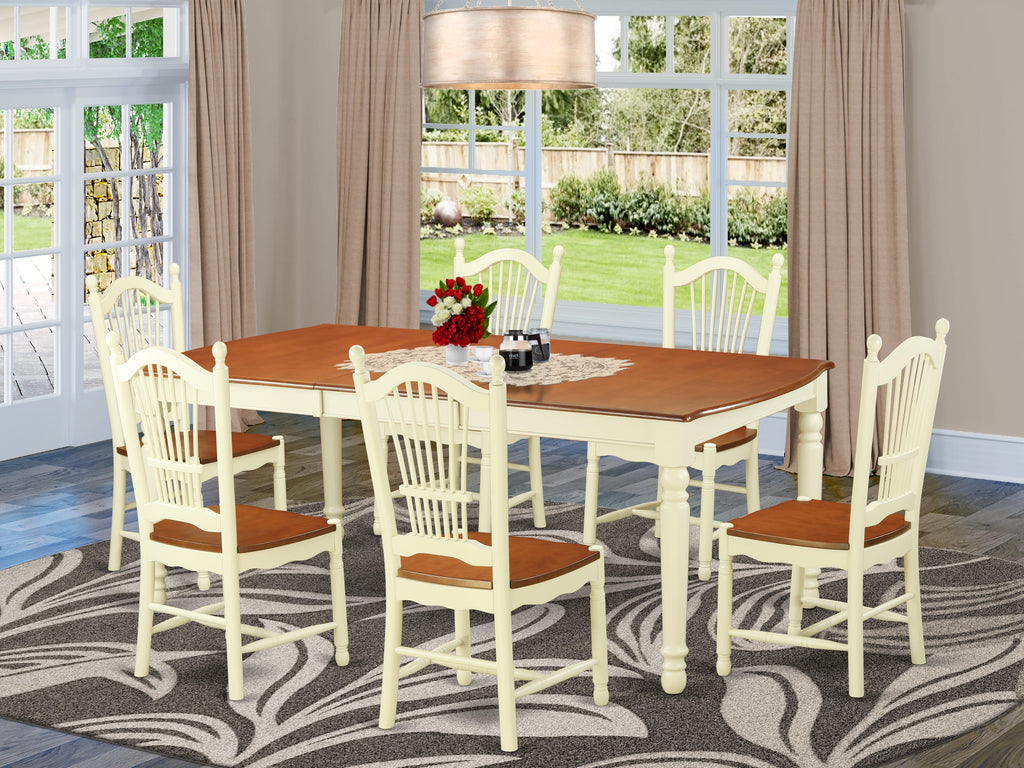 DOVE7-T7J-X 7-Piece Dining Ensemble with Rectangular Table and 6 Chairs, Buttermilk Cherry Fusion