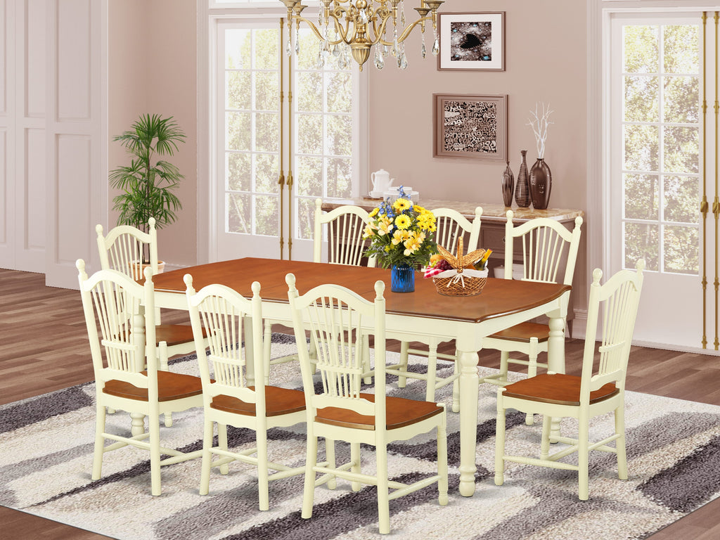 Luxury Dining Ensemble DOVE9-KZB-L 9-Piece Set with Butterfly Leaf Table and 8 Chairs in Buttermilk and Cherry Finish